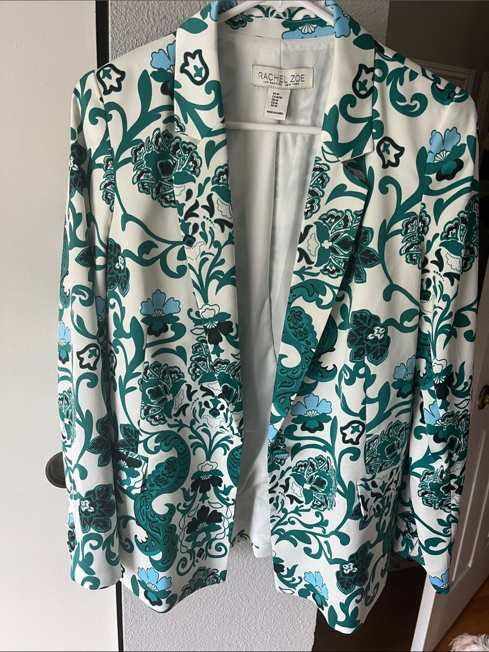 Rachel Zoe White Blazer with Teal & Light Blue Floral